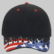 OTTO United States Flag Flame Pattern Visor Brushed Cotton Twill Six Panel Low Profile Baseball Cap